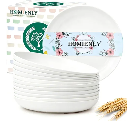 Miniatura 9 de Homienly Party Plates 12 PCS Wheat Straw Deep Plates 9 Inch Plastic Plates Alternative for Salad,Pizza,Hamburger,Unbreakable Kitchen Plates for