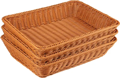 Miniatura 4 de 3 piezas de cesta de mimbre para pan de 16 pulgadas, cesta de servicio tejida, cesta de servicio de alimentos de mesa para restaurante, panadería