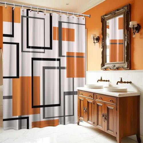 Miniatura 79 de Cortina de Ducha en Blanco y Negro Geométrica Cortinas de Ducha para Decoración de Baños de Hombres Juego de Cortina de Baño en Negro Blanco y Gris