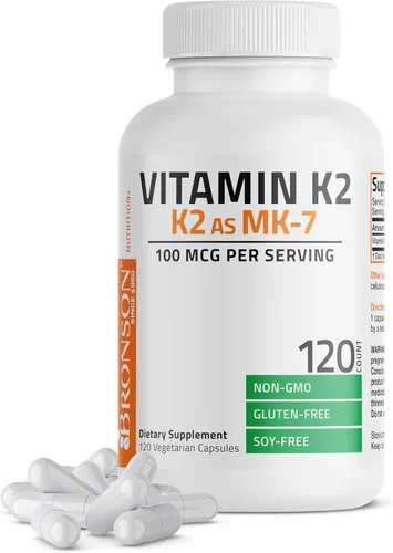 Bronson Vitamina K2 como MK-7 Menaquinona 100 mcg sin OGM, 120 cápsulas