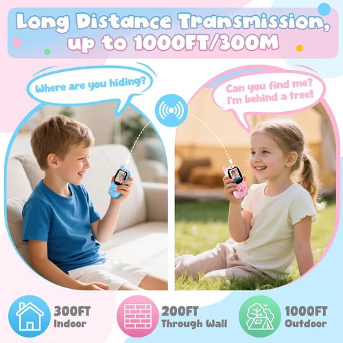 Miniatura 2 de Walkie Talkies de video para niños de 3 a 12 años, juguetes recargables Walkie Talky con cámara HD y cambiador de voz de 1000 pies de largo alcance
