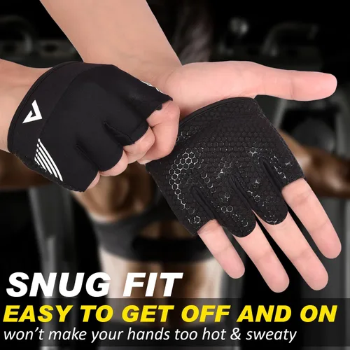 Miniatura 4 de AYRO Guantes de entrenamiento mínimos, guantes cortos parciales de gimnasio para levantamiento de pesas con almohadillas de agarre para hombres