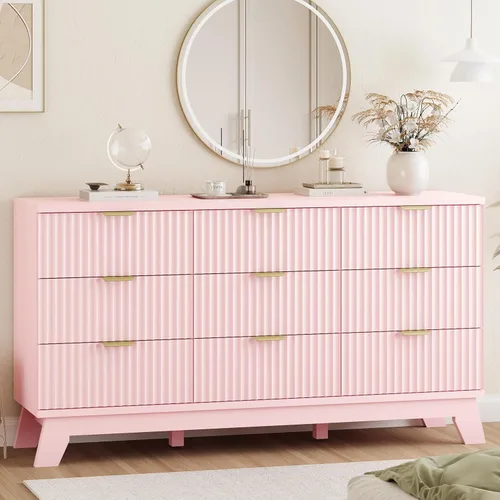 Miniatura 17 de Xixini - Cómoda moderna de madera acanalada para dormitorio, sala estar, pasillo o armario, para organizar y almacenar ropa o soporte de TV, 6 Roble