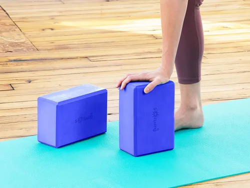 Miniatura 6 de Sol Living Bloques de yoga, paquete de 2 cojines de yoga de espuma EVA de alta densidad, para estirar, pilates, meditación, equipo de ejercicio, Azul