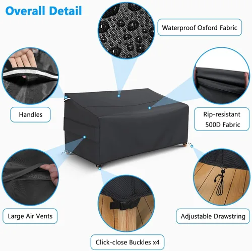 Miniatura 4 de Gasadar Funda impermeable para sofá para exteriores, funda de sofá de 3 plazas, 62 pulgadas de largo x 38 pulgadas de profundidad x 35 pulgadas