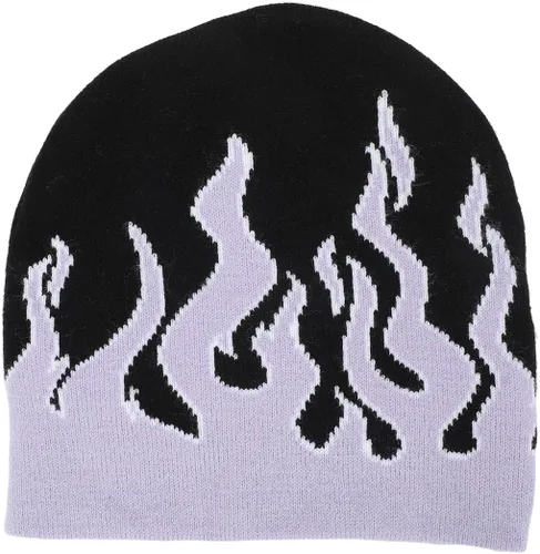 Miniatura 3 de Bioworld Kuromi Flame Skull - Gorro reversible gris, negro y morado, Multi colorido