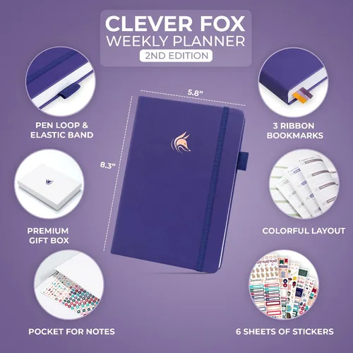 Miniatura 2 de Clever Fox - Agenda 2ª Edición – Agenda Semanal y Mensual Colorida de Establecimiento de Objetivos, Organizador de Gestión del Tiempo y Púrpura