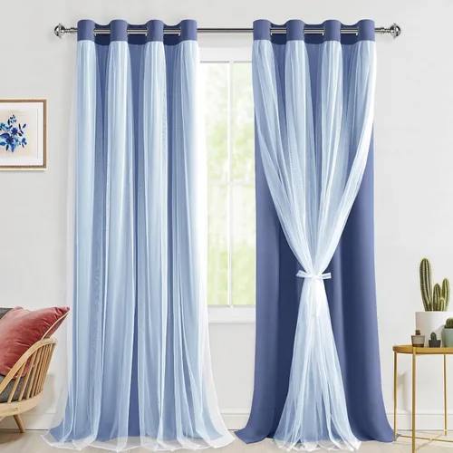 Miniatura 68 de Hiasan Cortinas opacas con superposición transparente, aislamiento térmico para mezclar y combinar de doble capa, cortinas de oscurecimiento de Beige