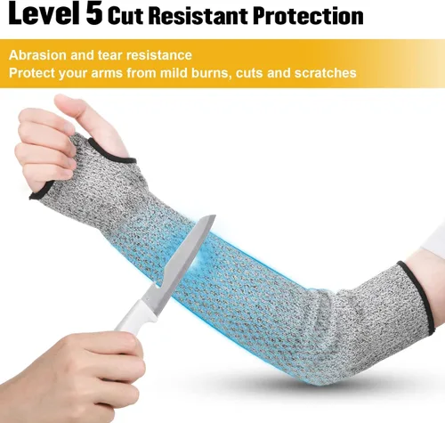 Miniatura 4 de Chuarry 4 pares de mangas resistentes a los cortes, protectores de brazo delgados para piel fina y moretones para hombres y mujeres, Negro, Gris