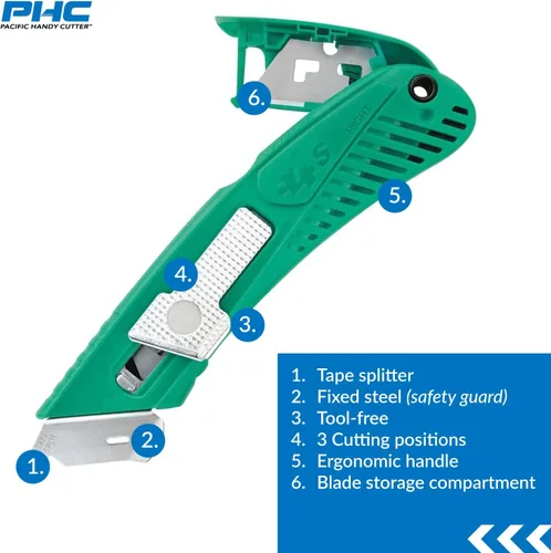 Miniatura 7 de Pacific Handy Cutter S4SR Cortador de seguridad autorretráctil con protector de metal fijo, divisor de cinta sin cuchillas, protector de acero