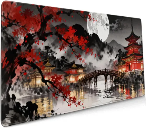 Miniatura 11 de Alfombrilla de mouse para juegos de acuarela japonesa negra y blanca con flor de cerezo de 35.4 x 15.7 pulgadas, XXL extendida, alfombrilla de mouse
