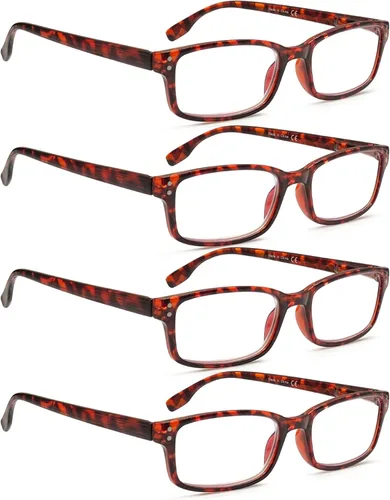 Miniatura 16 de Kerecsen Paquete de 4 lentes de lectura para hombres y mujeres con bisagras de resorte, anteojos rectangulares ligeros de color negro