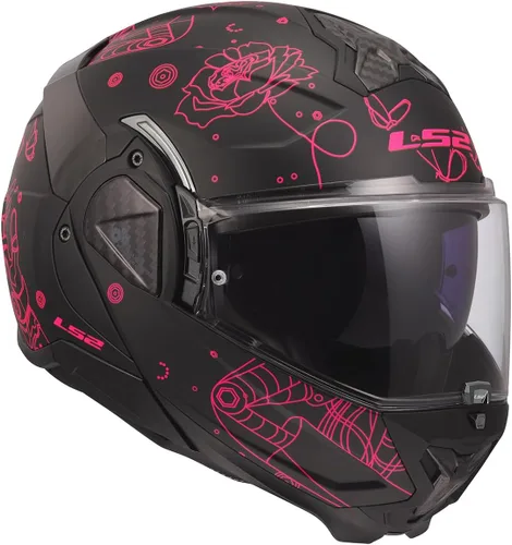 Miniatura 7 de Cascos LS2 Advant II - Casco modular para motocicleta con protector solar (Negro mate Sophia/Rosa - Talla L)