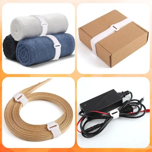 Miniatura 6 de Correas de cable ajustables de 16 pies con hebillas, longitud de corte libre, bridas de cable de sujeción reutilizables blancas, correa de seguridad