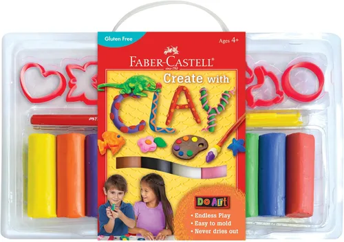 Faber-Castell Do Art Create with Clay - Juego de arcilla para modelar para niños, arcilla suave, nunca se seca
