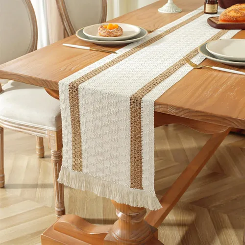 Miniatura 2 de Niviy Caminos de Mesa Bohemios de 120 Pulgadas de Largo Camino de Mesa de Macramé de Granja de Algodón y Lino Tejido Caminos de Mesa para Mesa