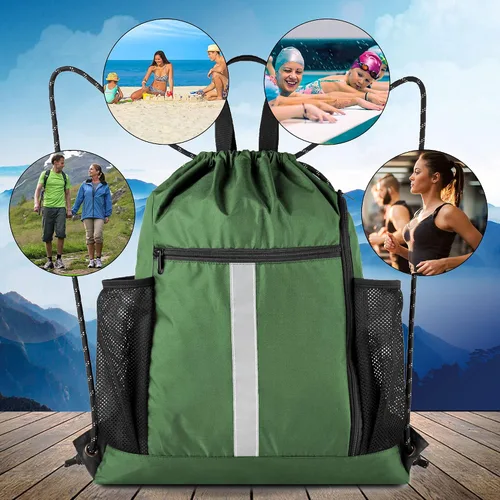 Miniatura 7 de BeeGreen Mochila deportiva con cordón y compartimento para zapatos y dos soportes para botellas de agua