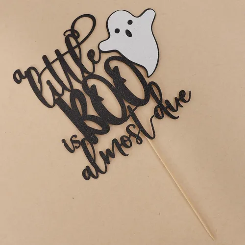 Miniatura 8 de Our Little Boo is Almost Due Cake Topper - Decoración de Halloween y otoño para baby shower, juego de pancartas y pancartas