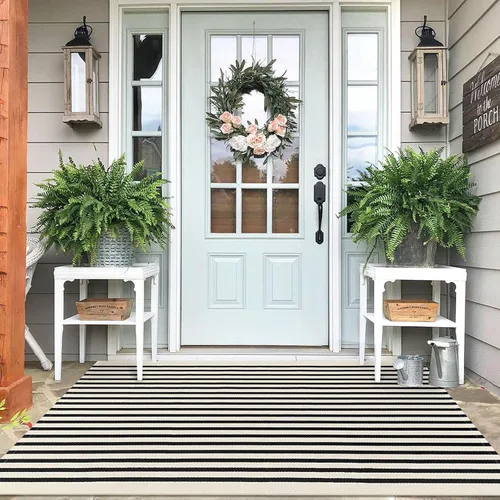 Miniatura 68 de IOHOUZE Alfombra Rayada Gris y Blanca - 27.5" X 43" Tapetes para Puerta Delantera al Aire Libre, Alfombra Lavable para Decoración de Porche