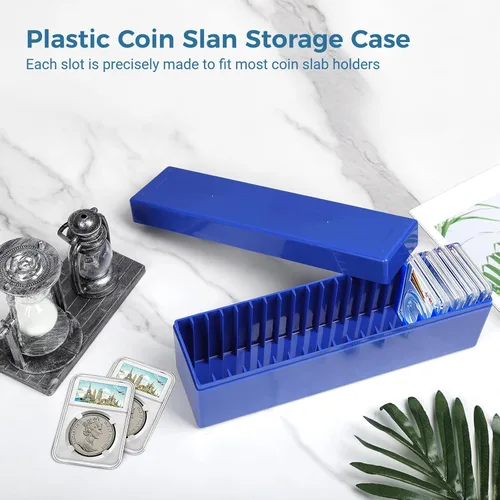 Miniatura 5 de Cajas de almacenamiento de losas para monedas, 3 paquetes de cajas organizadoras de monedas con 20 ranuras, juego de cajas de almacenamiento de Azul