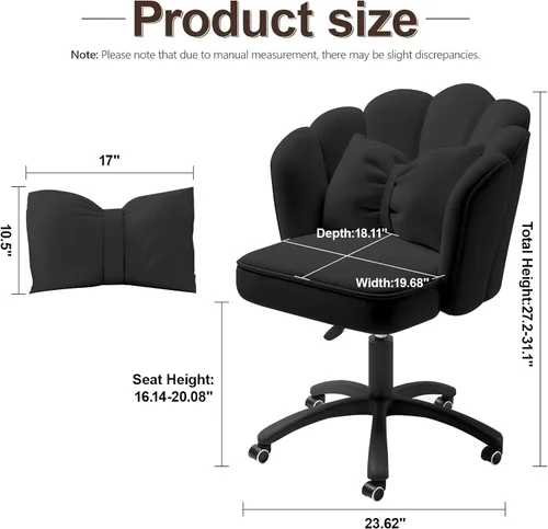 Miniatura 2 de Silla de escritorio Petal con cojín de arco, silla de terciopelo con ruedas, silla tapizada para oficina en casa para niñas y mujeres, sillas Negro