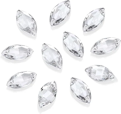 DONGZHOU Piedra de coser transparente con agujeros con forma de navette, cristales con parte trasera plana, diamantes de imitación de cristal, gemas
