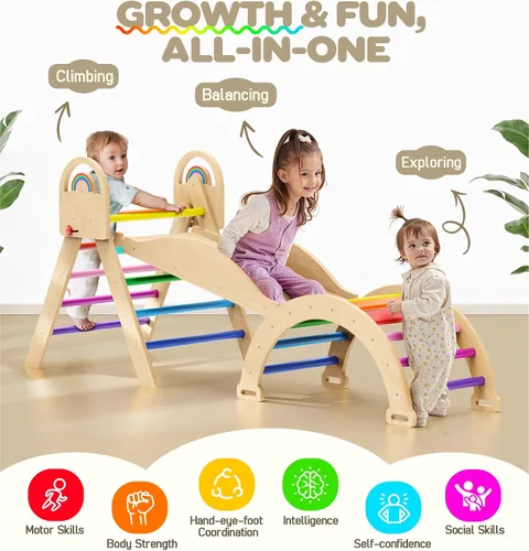 Miniatura 2 de Pikler - Juego de triángulos 9 en 1, juguete de escalada Montessori para niños pequeños, plegable de madera para interiores, gimnasio y escalador