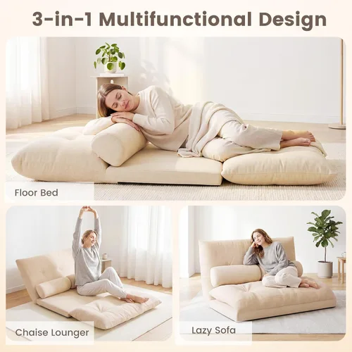 Miniatura 6 de Giantex Sofá de suelo ajustable con 2 almohadas, sofá cama plegable multifuncional de 6 posiciones, asiento de piso de gamuza multifuncional