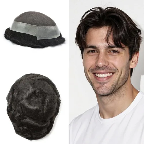 Miniatura 82 de Sistema de reemplazo de cabello de encaje francés para hombre, piezas de cabello de aspecto natural, color negro, marrón, rubio, gris, protesis