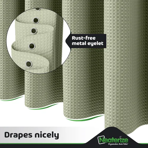 Miniatura 4 de NEATERIZE Cortina de ducha verde salvia para baño, cortina de ducha de punto gofre, estilo hotel, cortina de baño de 72 x 72 pulgadas, Cortinas De