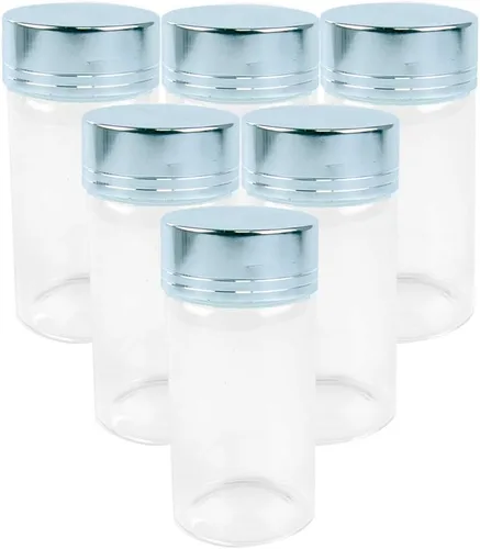 Miniatura 11 de Botella de vidrio transparente de 5.1 fl oz con tapa de aluminio plateado, 6 unidades, adecuada para recepción de cocina, azafrán, té, Plata