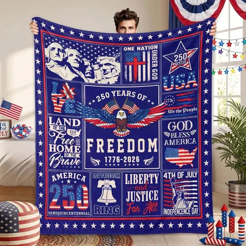 4th of July Throw Blanket for Couch Sofa Bed, Cozy Flannel Independence Day Patriotic Blankets and Throws 250 Anniversary USA Merchandise Gifts,