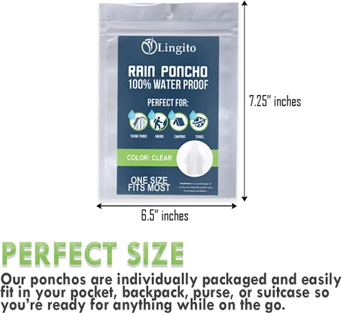 Miniatura 4 de Lingito Clear Emergency Rain Ponchos Adults, Thicker, 100% Waterproof Emergency Camping Rain Poncho, Amusement Parks, Hikes