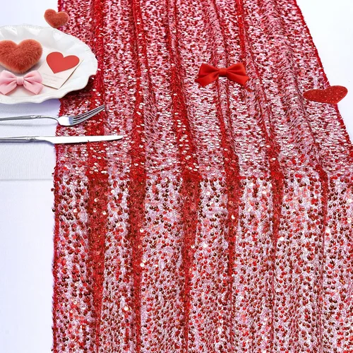 Camino de mesa de lentejuelas iridiscentes para decoración de tela: corredores de color borgoña brillante para Navidad, cumpleaños, interiores y
