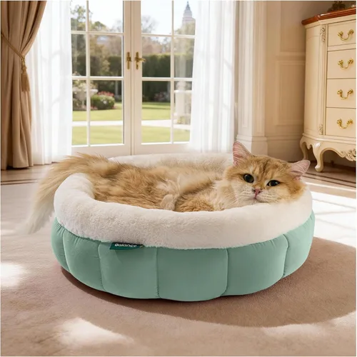 Miniatura 16 de BALANCE Camas para gatos de interior, cama redonda lavable para gatos, bonita cama para gatitos con parte inferior antideslizante para gatitos