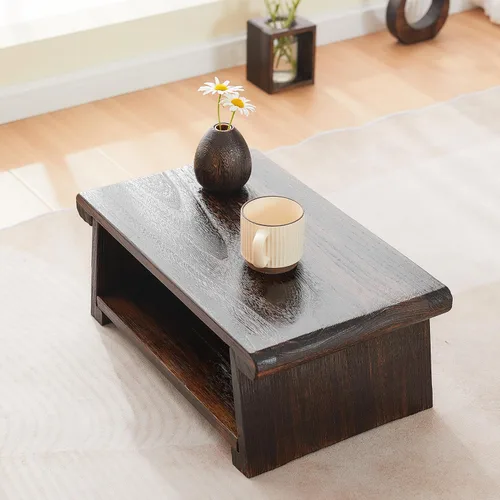 Miniatura 6 de Mesa de altar japonesa, mesa de piso plegable, pequeña mesa de meditación baja de madera, mesa de centro para sala de estar, marrón, 19.7 x 11.8 x