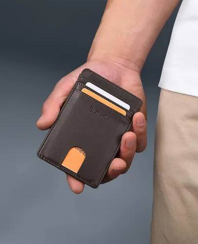 Miniatura 115 de Buffway Billetera delgada para hombre, minimalista con bolsillo frontal delgado, tarjetero de cuero con bloqueo RFID para viajes de trabajo