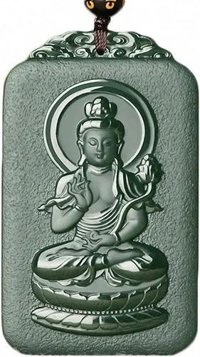 Miniatura 6 de China Natural Hetian Green Jade Nefrita tallado Zodiaco Protector Deidad Colgante Amuleto