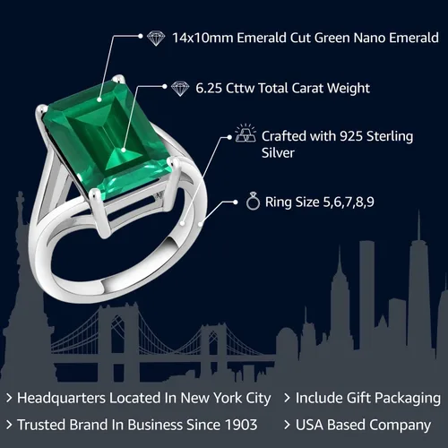Miniatura 38 de Gem Stone King Anillo de compromiso solitario con piedra preciosa de corte esmeralda de 0.551 x 0.394 in para mujer, plata de ley 925, anillo