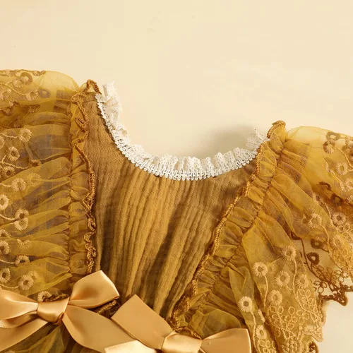 Miniatura 3 de Mameluco de burbujas para bebé niña con encaje y tutú con mangas con volantes, traje de verano