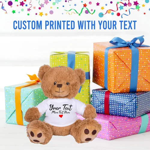 Miniatura 3 de TeesAndTankYou Oso de peluche personalizado de 8 pulgadas con texto personalizado, regalo personalizado para aniversario, graduación, camiseta