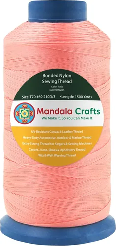 Miniatura 45 de Mandala Crafts - Hilo de nailon para coser cuero, tapicería, mezclilla y para trenzar el pelo; resistente, 1500 yardas, tamaño 69 T70 Marrón