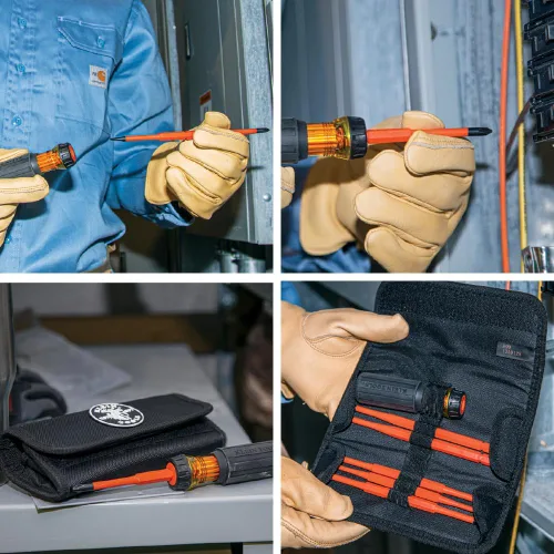 Miniatura 10 de Klein Tools 32288 Destornillador aislado, juego de destornilladores 8 en 1 con cuchillas intercambiables, 3 Phillips, 3 puntas ranuradas y 2 puntas