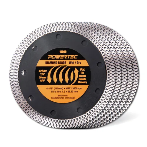 Miniatura 2 de POWERTEC Hojas de sierra de diamante de 4-1/2 pulgadas para amoladora angular, paquete de 5, borde de malla turbo súper fino para cortar porcelana