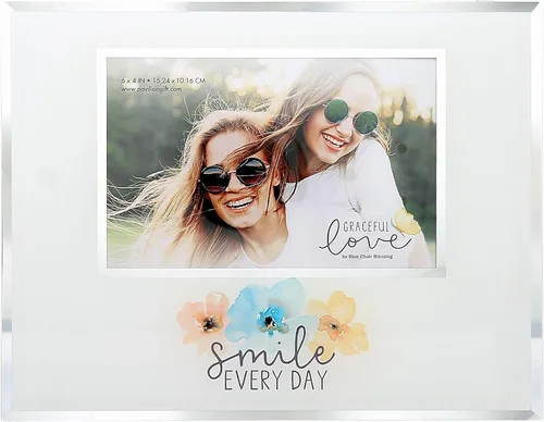 Pavilion Gift Company - Smile Every Day - Portarretratos de vidrio con espejo para amigas, madres, hermanas (fotos de 4 x 6 pulgadas), 1 unidad