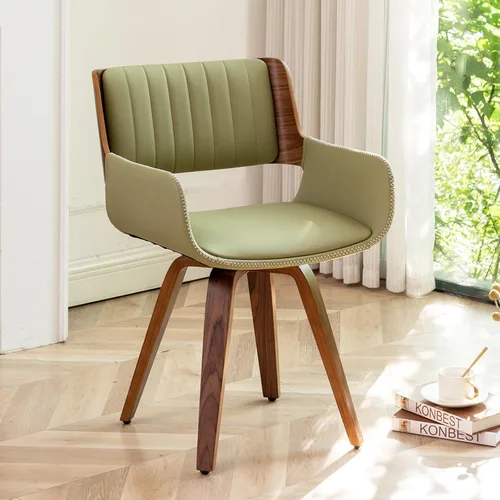 Miniatura 15 de LUNLING Sillas de comedor giratorias de piel sintética con acento, sillas modernas de mediados de siglo con patas de madera/reposabrazos/asiento
