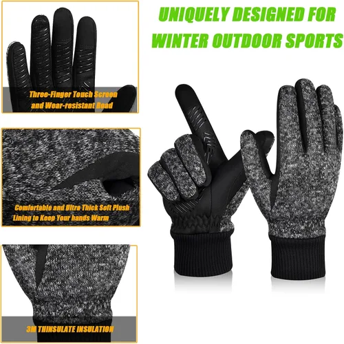 Miniatura 3 de MOREOK Guantes de invierno -10F 3M Thinsulate guantes cálidos guantes de ciclismo para conducirciclismo, correr, senderismo, Negro