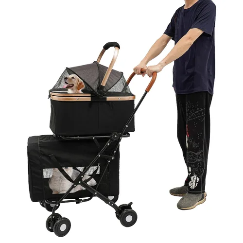 Cochecito para mascotas para perros pequeños y medianos de hasta 77 libras, carrito plegable para mascotas para perros y gatos, ruedas delanteras