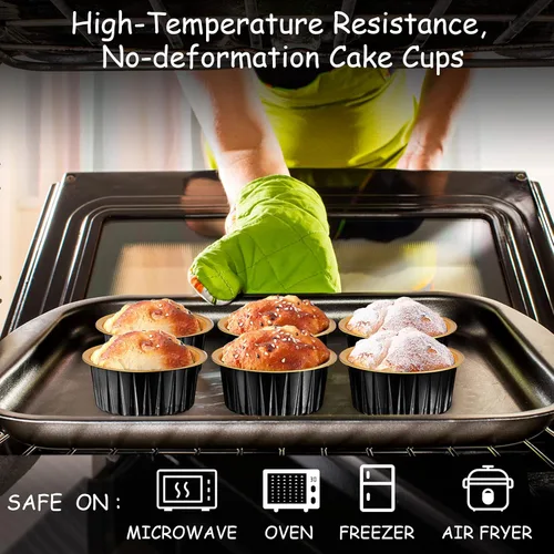 Miniatura 5 de 150 moldes desechables de papel de aluminio para hornear, con tapas, mini moldes para cupcakes de 5 onzas, moldes para flan, moldes para tartas