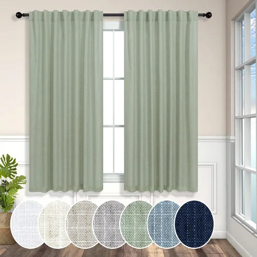 Miniatura 31 de Cortinas de lino azul de 84 pulgadas de largo para sala de estar; juego de 2 paneles con lengüeta trasera; cortinas con dobladillo para barra; Azul